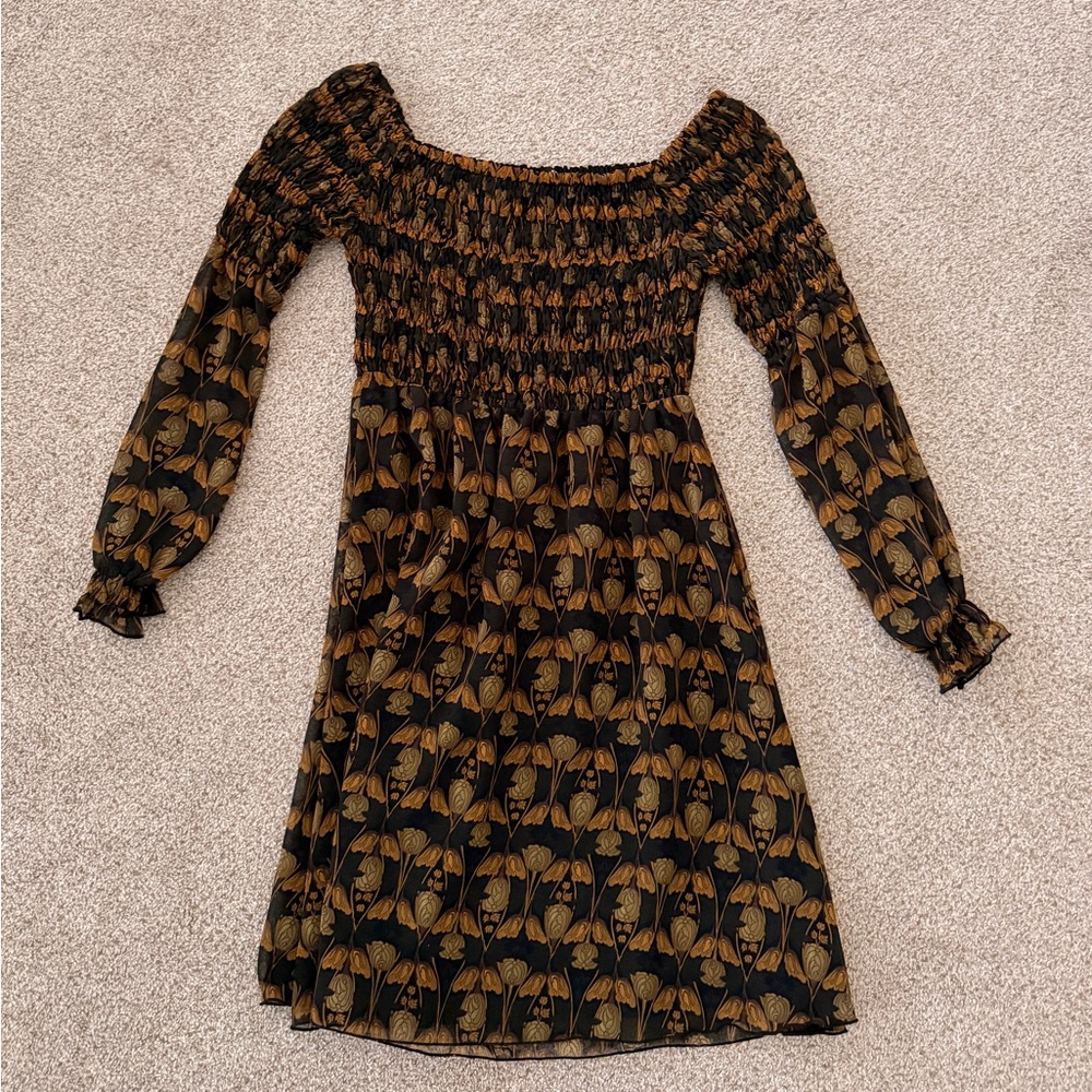 Motivi Black and Brown Long Sleeve Dress